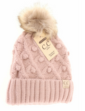 Stocking Hat - CC Kids Rose Bobble Knit Faux Fur Pom 3836