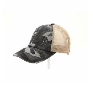 CC Grey Distressed Camouflage Criss Cross Cotton Classic Hat