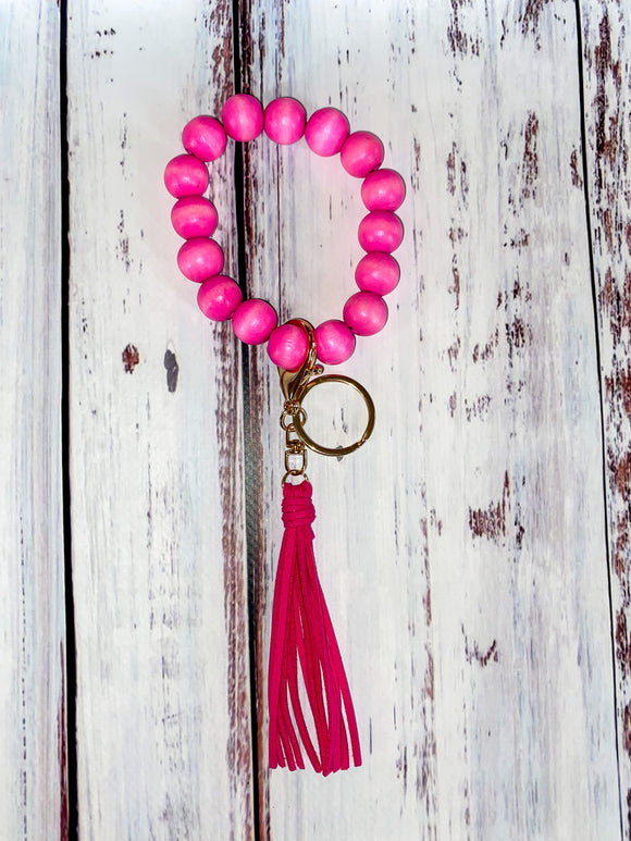 Beaded Wristlet with Charm - Bright Pink
